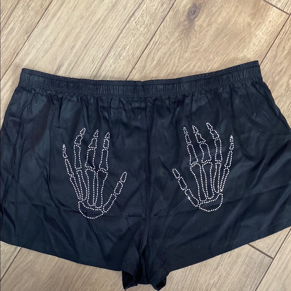 PINK sleep shorts with skeleton hands XL